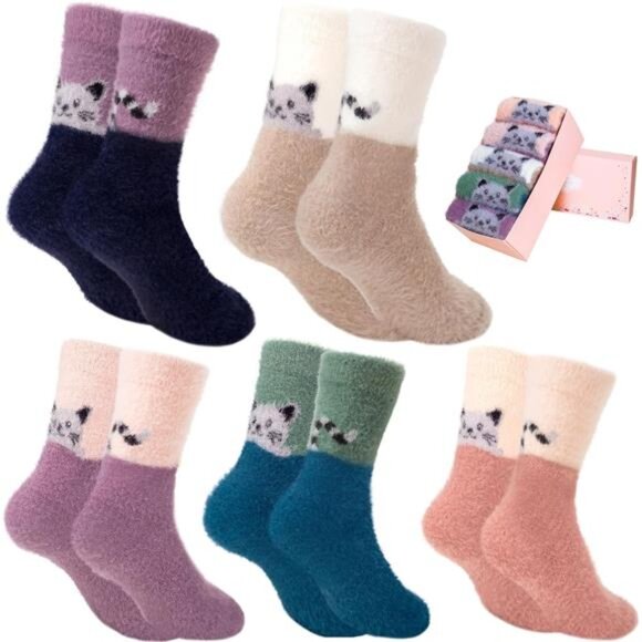 New 5 Pairs Fuzzy Soft Cozy Comfortable Socks for Women, Casual Sleep Comfy Sock - Picture 1 of 6